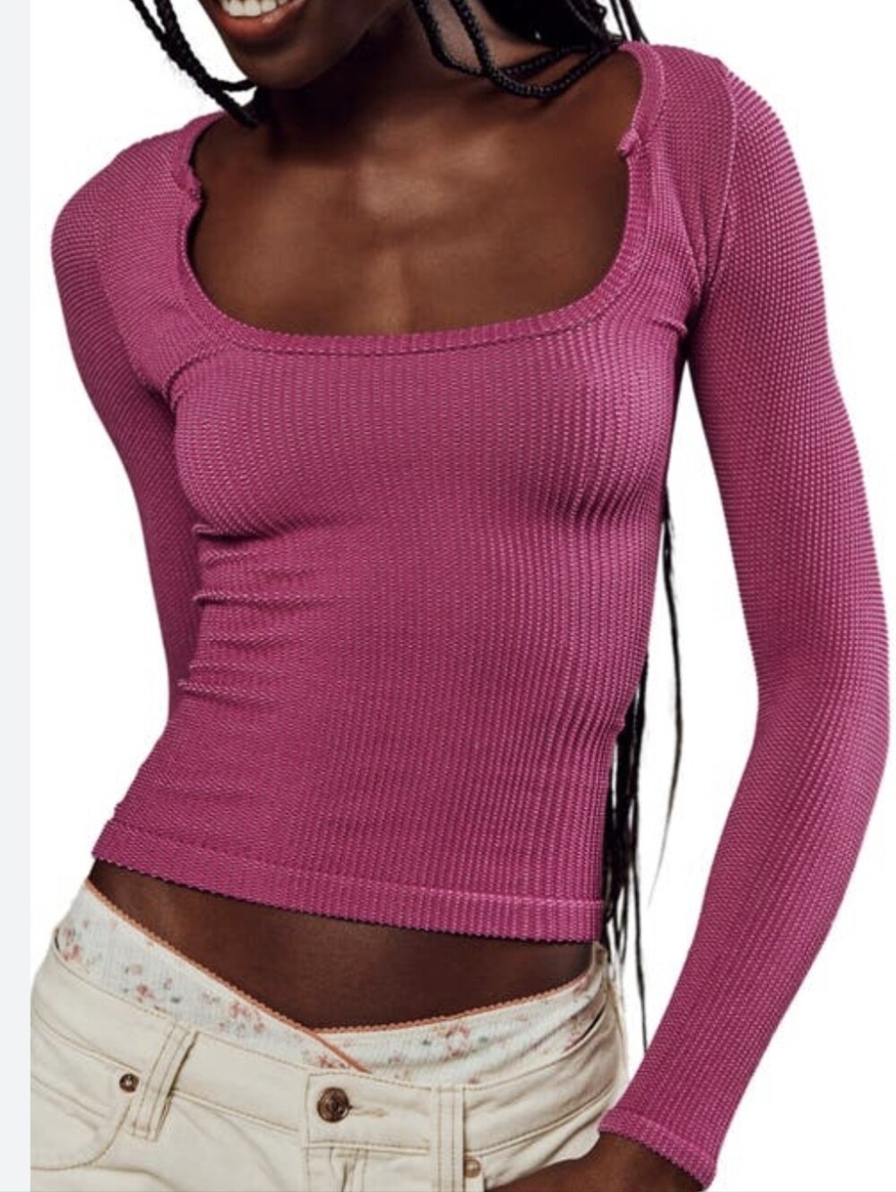 Free People Sz Med/large Purple Scoop Neck Thermal Euc